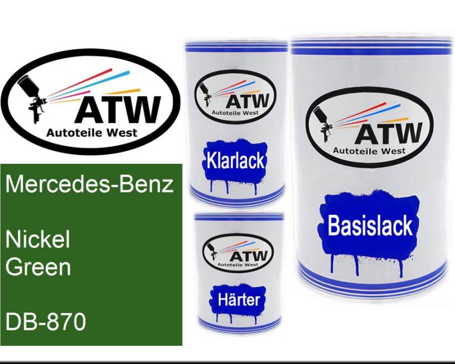 Mercedes-Benz, Nickel Green, DB-870: 500ml Lackdose + 500ml Klarlack + 250ml Härter - Set, von ATW Autoteile West.